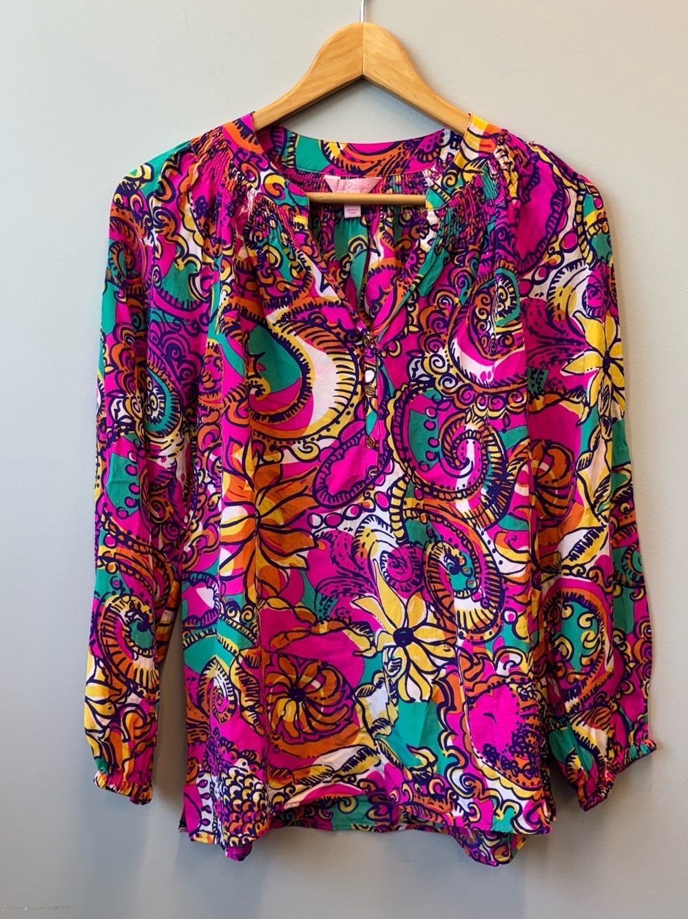 Lilly Pulitzer Elsa Silk Top Small Vibrant Colorfull Paisley Floral Beach Preppy